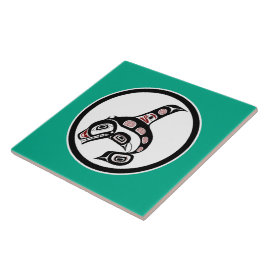 先住民アメリカンレッドブラックハイダアートキラークジラ タイル