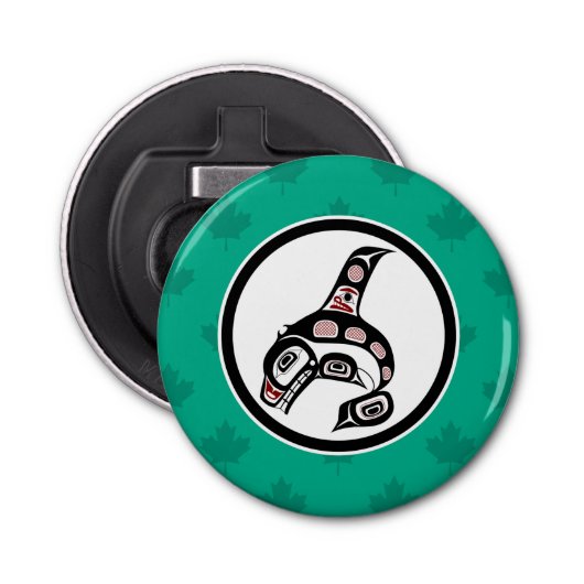 先住民アメリカンレッドブラックハイダアートキラークジラ 栓抜き (正面)