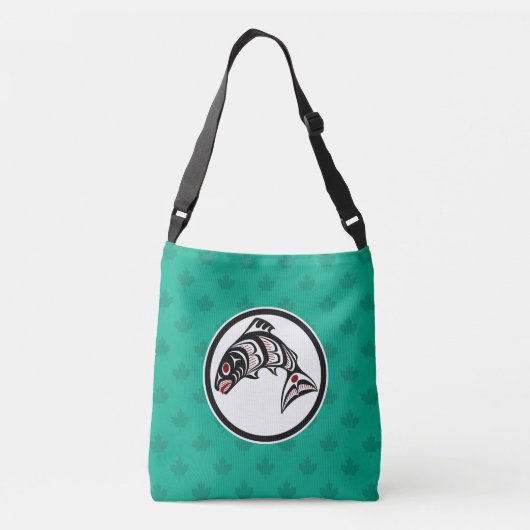 先住民アメリカンレッドブラックハイダアートサーモン クロスボディバッグ (裏面)