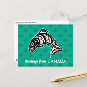 先住民アメリカンレッドブラックハイダアートサーモン ポストカード