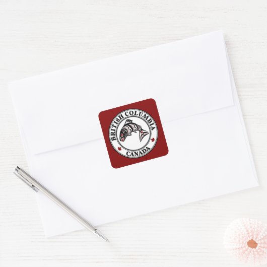 先住民アメリカンレッドブラックハイダアートベクトルサーモン スクエアシール (封筒)