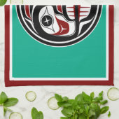 先住民アメリカンレッドブラックハイダウィーピングスカル キッチンタオル (折り畳み)