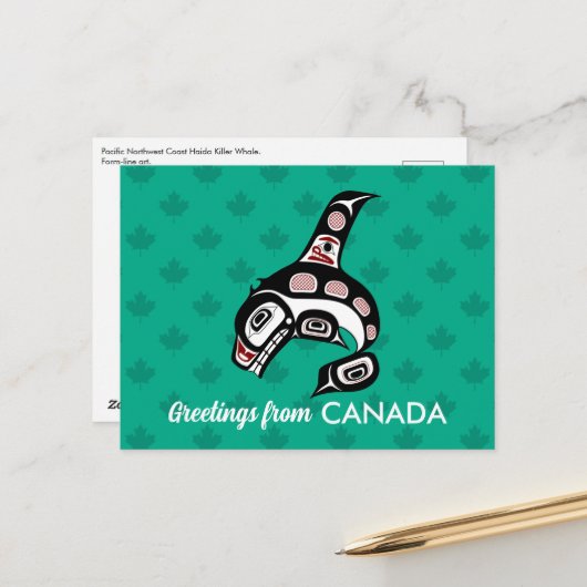 先住民アメリカンレッドブラックベクターアートキラークジラ ポストカード (正面/裏面インサイチュ)