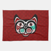 先住民アメリカンレッドホワイトブラックハイダ子猫 キッチンタオル (横)