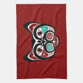 先住民アメリカンレッドホワイトブラックハイダ子猫 キッチンタオル (縦)