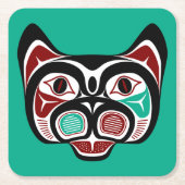 先住民アメリカンレッドホワイトブラックハイダ子猫 スクエアペーパーコースター (正面)