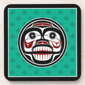 先住民アメリカンレッド白黒アートウィーピングスカル コースター (正面)