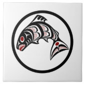 先住民アメリカンレッド白黒ハイダアートサーモン タイル (正面)