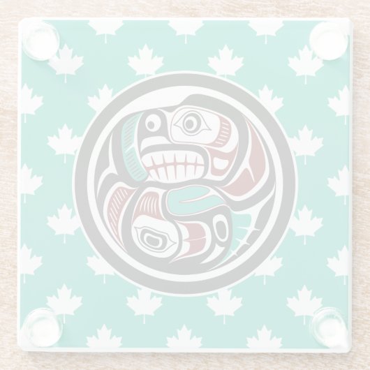 先住民アメリカンレッド白黒ハイダオッターサーモン ガラスコースター (裏面)