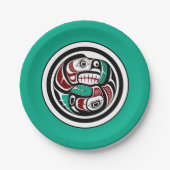 先住民アメリカンレッド白黒ハイダオッターサーモン ペーパープレート (正面)