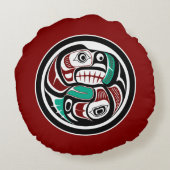 先住民アメリカンレッド白黒ハイダオッターサーモン ラウンドクッション (裏面)
