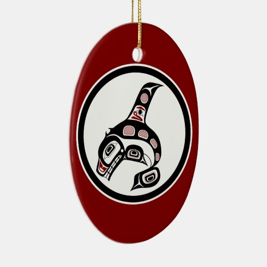 先住民アメリカンレッド白黒ハイダキラークジラ セラミックオーナメント (右)