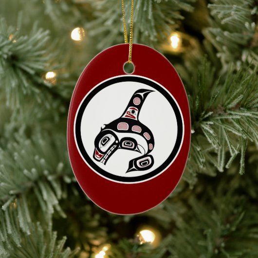先住民アメリカンレッド白黒ハイダキラークジラ セラミックオーナメント (ツリー)