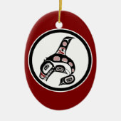 先住民アメリカンレッド白黒ハイダキラークジラ セラミックオーナメント (正面)