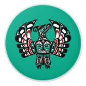 先住民アメリカンレッド白黒ハイダサンダーバード セラミックノブ (正面)