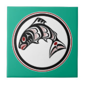 先住民アメリカンレッド白黒ハイダサーモン タイル (正面)