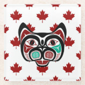 先住民アメリカンレッド白黒ベクターアート子猫 ガラスコースター (正面)