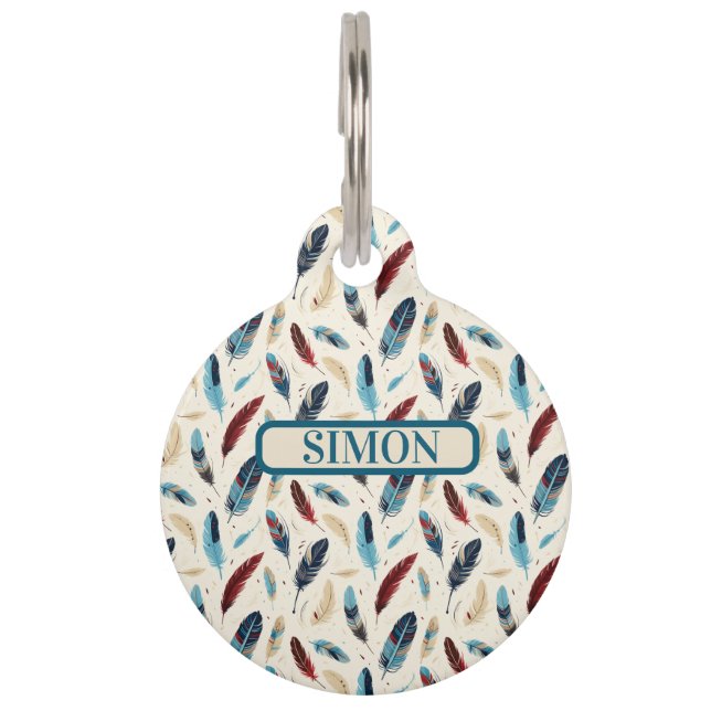 先住民アメリカン南西スタイル羽毛模様 ペット　ネームタグ (正面)