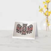 先住民アメリカン太平洋NWフクロウデザインノートカード カード (黄色い花)