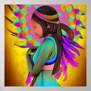 先住民アメリカン小さな女の子AIアート ポスター