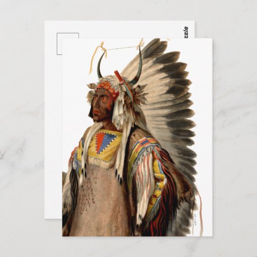 先住民アメリカン部族インディアンチーフヘッドドレス ポストカード (正面/裏面)