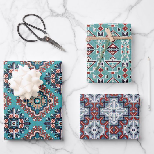 先住民アメリカン・インディアンナバホ・パターン ラッピングペーパーシート (正面)