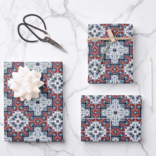 先住民アメリカン・インディアンパターン ラッピングペーパーシート (正面)