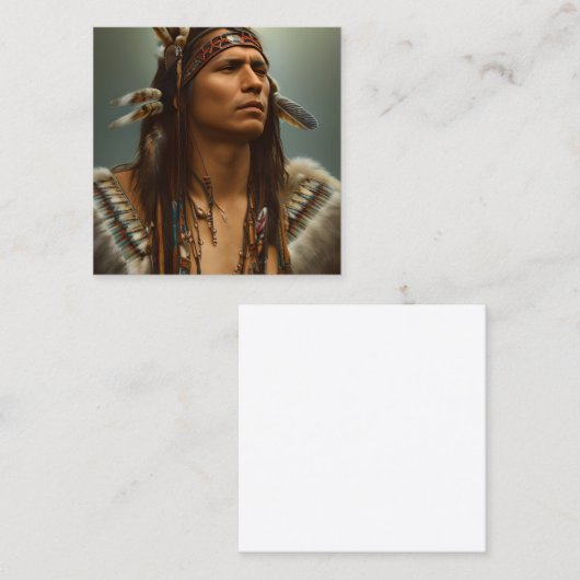 先住民アメリカン・インディアン・ウォリアー・グラフィック スクエア名刺 (正面/裏面)