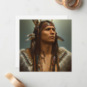 先住民アメリカン・インディアン・ウォリアー・グラフィック ノートカード (正面/裏面インサイチュ)