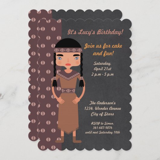 先住民アメリカン·インディアン·バースデー·パーティーの招待 招待状 (正面/裏面)