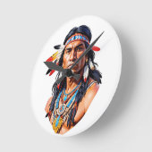 先住民アメリカン・インディアン・マン ラウンド壁時計 (傾斜)