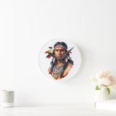 先住民アメリカン・インディアン・マン ラウンド壁時計 (ホーム)