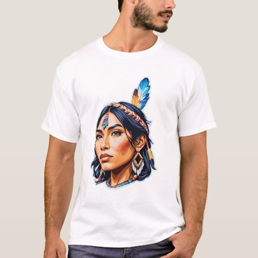 先住民アメリカン・インディアン・レディ Tシャツ (正面)
