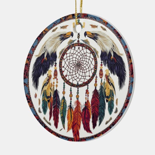 先住民アメリカン・イーグル・ドリームキャッチャー羽毛部族 セラミックオーナメント (左)