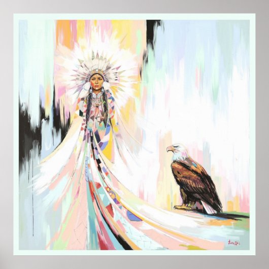 先住民アメリカン・ウーマン・アンド・イーグル ポスター (正面)