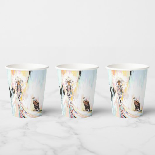 先住民アメリカン・ウーマン・アンド・イーグル 紙コップ (複数)