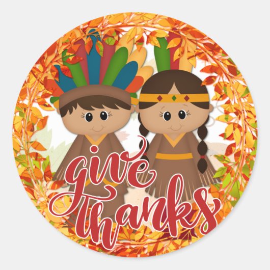 先住民アメリカン・カップル与え感謝してい-  ラウンドシール (正面)