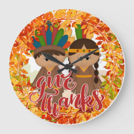 先住民アメリカン・カップル与え感謝してい-  ラージ壁時計