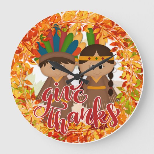 先住民アメリカン・カップル与え感謝してい-  ラージ壁時計 (正面)