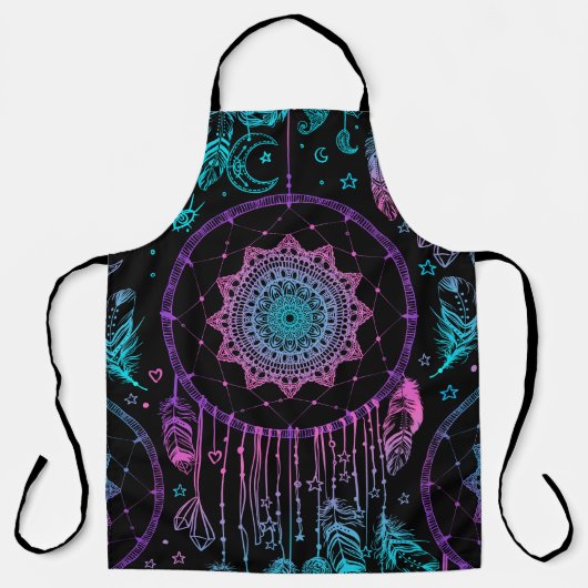 先住民アメリカン・ドリームキャッチャーのムーンパターン エプロン (正面)