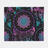 先住民アメリカン・ドリームキャッチャーのムーンパターン フリースブランケット (正面(横))