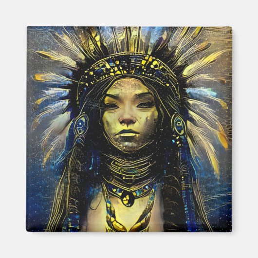 先住民アメリカン – 金ゴールド羽 マグネット (正面)