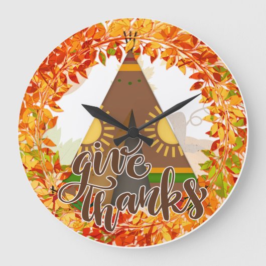 先住民アメリカ与えテピ感謝してい-  ラージ壁時計 (正面)