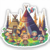 先住民アメリカ人の子供たち、ティピス&アニマル シール (正面)