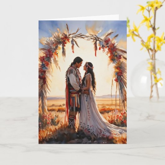 先住民アメリカ人の結婚おめでとう カード (黄色い花)