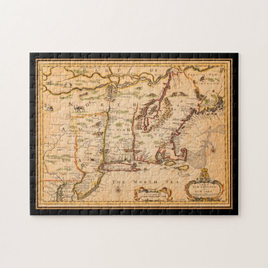 先住民アメリカ人入植地1600年代ニューイングランドの地図 ジグソーパズル (横)