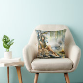 先住民アメリカ人女性が虎と水辺に座っている クッション (椅子)