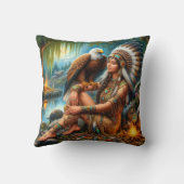 先住民アメリカ人女性とイーグルの対岸の静かな水 クッション (裏面)