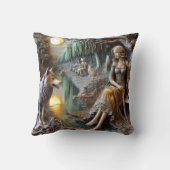 先住民アメリカ人女性とオオカミの対岸 クッション (裏面)