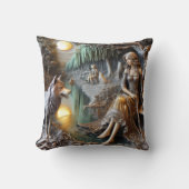 先住民アメリカ人女性とオオカミの対岸 クッション (正面)